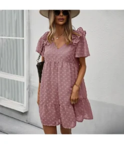 V-Neck Chic Wholesale Dresses Flocking Solid Color Casual Dresses SD202892