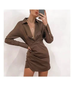 Sexy Deep V Neck High Waist Long Sleeve Bodycon Dress Wholesale Dresses SDN562236