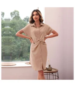 Lapel Solid Color Short Sleeve Slim Fit Pleated Dress Ladies T Shirt Dress Wholesale Business Casual Women SD168361 -Dress Sales Store dcafc033 8986 4075 b34e 4c6ec36277ce e56c00bd892adbf72d1674276e09f755