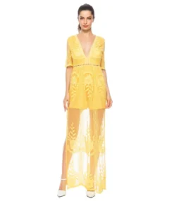 Deep V-neck Sheered Lace Split Beachwear Dress -Dress Sales Store download 34 5