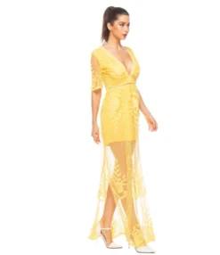 Deep V-neck Sheered Lace Split Beachwear Dress -Dress Sales Store download 35 9