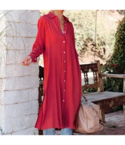 Wholesale Casual Loose Button Midi Shirt Dress SD200042