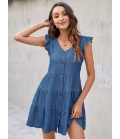 Retro V-Neck Frill Sleeve Loose Smocked Denim Dress Wholesale Dresses SDN535266 -Dress Sales Store e28f6d35 0b50 4111 b08f 0090aebd422c 3c343dba2467e1619d2f957c673adc09