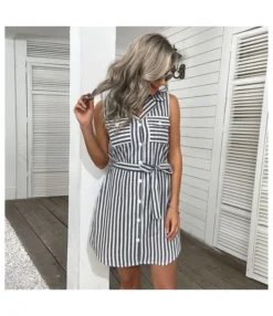 Women Striped Print Sleeveless Lapel Collar V Neck Button Wholesale Shirt Dresses SD580145 -Dress Sales Store e31592d9 2728 40d2 ad33 6bf4132f1c3d ba90bcf414b6099a4ffc2ccf6816ddc7