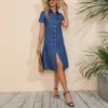 Vintage Solid Color Denim Shirt Short Sleeve Dress Wholesale Dresses V5923041500052