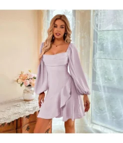 Sexy Square Neck Puff Sleeve Dress Solid Color Ruffled Wholesale Dresses SDN561726 -Dress Sales Store e556b821 3913 4a9b 8857 3058f7ef210c 72b92fd32c545301ccc2ac96d7083c8a