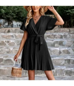 Fashion Solid Color V-Neck Tie-Up Waist Pleated Dress Wholesale Dresses SDN539989 -Dress Sales Store e986fb36 82e7 433f a28e 2eb42249206b 44c7d8a343fc171b1d849d99f708dca6