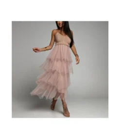 Elegant Suspenders Solid Color Woolen Gauze Stitching Dress Wholesale Dresses N461523032800112