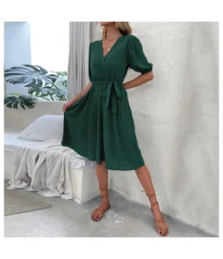 Tie-Up V Neck Green Pleated Dress Wholesale Dresse SDN538885 -Dress Sales Store f08e5f88 4569 4714 866e cdc50d6f1f37 40a9f0e80f32659677e3d38af5b7e3fc