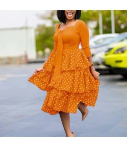 Leisure Polka Dot Dress Mid Sleeve Lace-Up Wholesale Womens Clothing N3823101700028