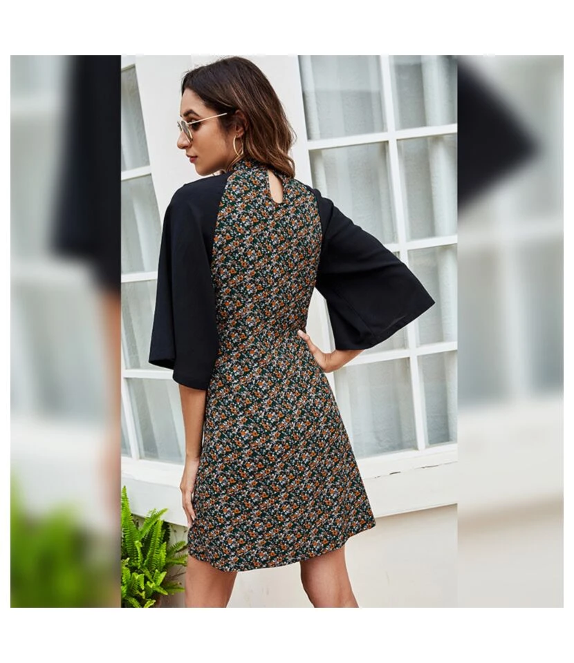 Floral Print Half Sleeve High Neck Elegant Wholesale A-line Dresses SD167372 6 Floral Print Half Sleeve High Neck Elegant Wholesale A-line Dresses SD167372 - Image 6