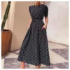 Polka Dot Print Short Sleeve Elastic Waist Wholesale Midi Dresses SD168431