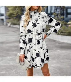 Elegant Print Long Sleeve Dress Loose High Waist Wholesale Dresses SDN560955