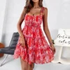 Floral Printed Agaric Laces Chiffon Sundresses Lace-Up Sling Ruffled Swing Dress Wholesale Dresses SDN533150