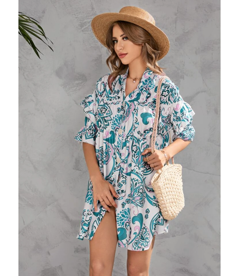 Printed Single-Breasted Cropped Half-Sleeve Wrap Chest Shirtdress Wholesale Casual Dresses SDN533199 7 Printed Single-Breasted Cropped Half-Sleeve Wrap Chest Shirtdress Wholesale Casual Dresses SDN533199 - Image 7