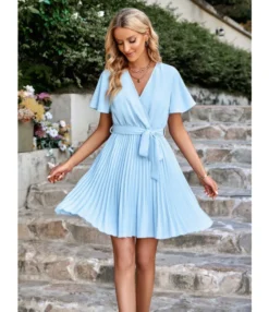 Fashion Solid Color V-Neck Tie-Up Waist Pleated Dress Wholesale Dresses SDN539989 -Dress Sales Store fe3ca881 7104 4c14 8e1e 57655099a943 ae904d8c210b2b95f971e2f54d35b2d1