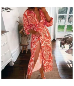 Layered Collar Tie Abstract Print Long-Sleeved Dress Wholesale Dresses SDV464551