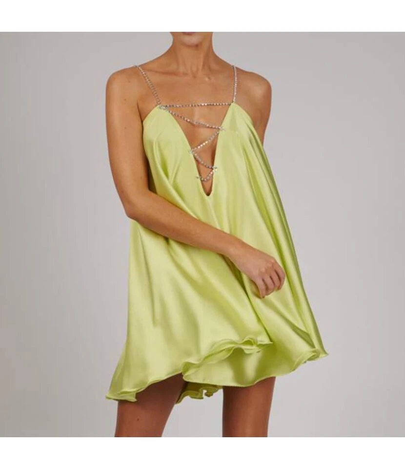 Solid Color Rhinestone Chain Sundresses Sling V-Neck Open Back Satin Dress Party Sexy Wholesale Mini Dresses SDN532986 5 Solid Color Rhinestone Chain Sundresses Sling V-Neck Open Back Satin Dress Party Sexy Wholesale Mini Dresses SDN532986 - Image 5