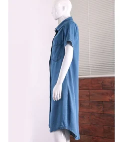 Lapel Neck Single Breasted Pocket Detail Denim T Shirt Dress Wholesale 210528617 -Dress Sales Store img 0002