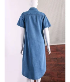 Lapel Neck Single Breasted Pocket Detail Denim T Shirt Dress Wholesale 210528617 -Dress Sales Store img 0003