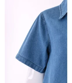 Lapel Neck Single Breasted Pocket Detail Denim T Shirt Dress Wholesale 210528617 -Dress Sales Store img 9998